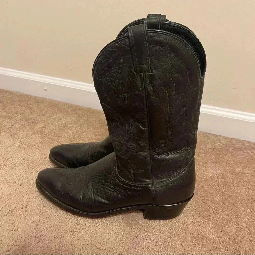 Laredo Western Boots Mens Hawk Stitched Snip Toe 11 1/2 Black 7020 - Picture 4 of 16